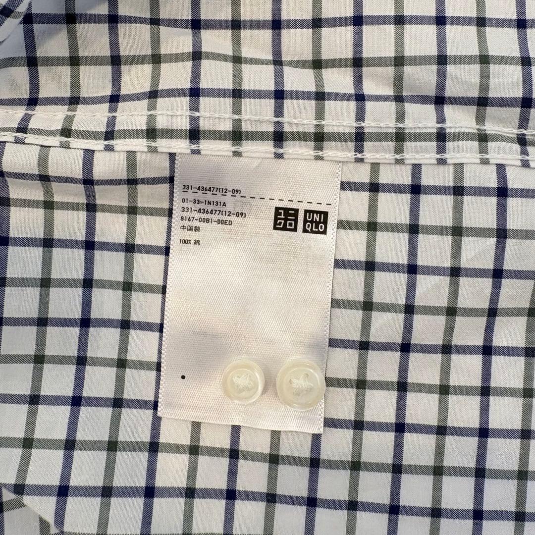 ユニクロ 半袖 シャツ チェック　ネイビー L コットン 綿100% カジュアル 6