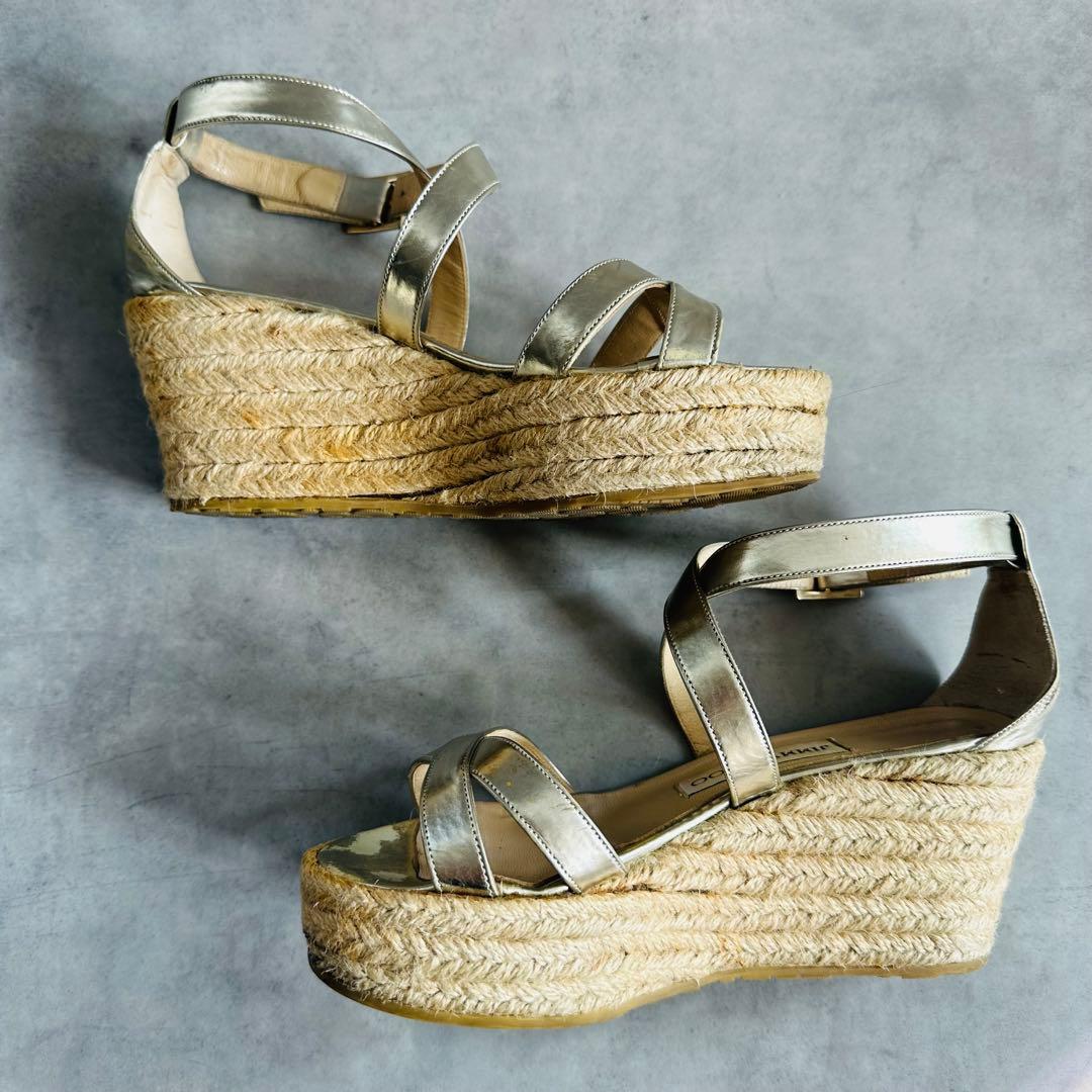 Jimmy Choo メタリック　クロスストラップ　ウェッジソールサンダル 6