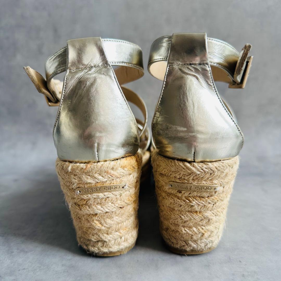 Jimmy Choo メタリック　クロスストラップ　ウェッジソールサンダル 8