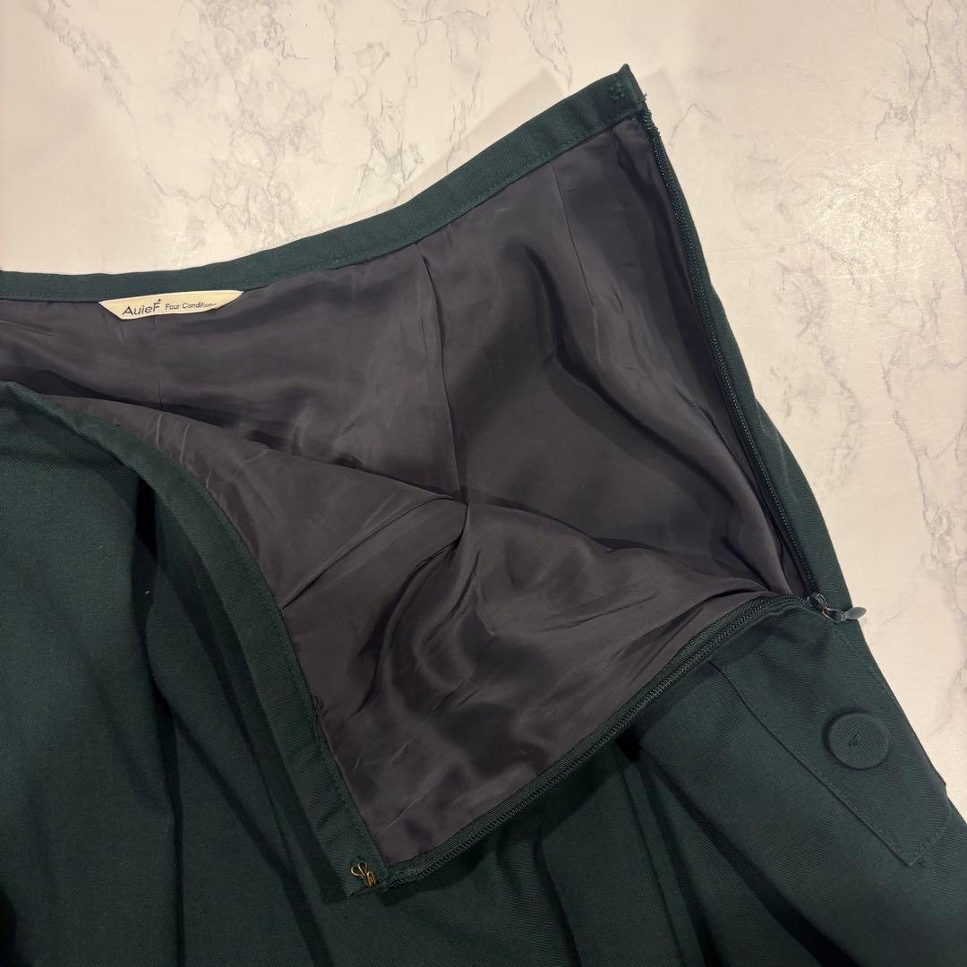 アウィーエフ フレアスカート 膝丈　タック ボタン グリーン 緑　38 M 6