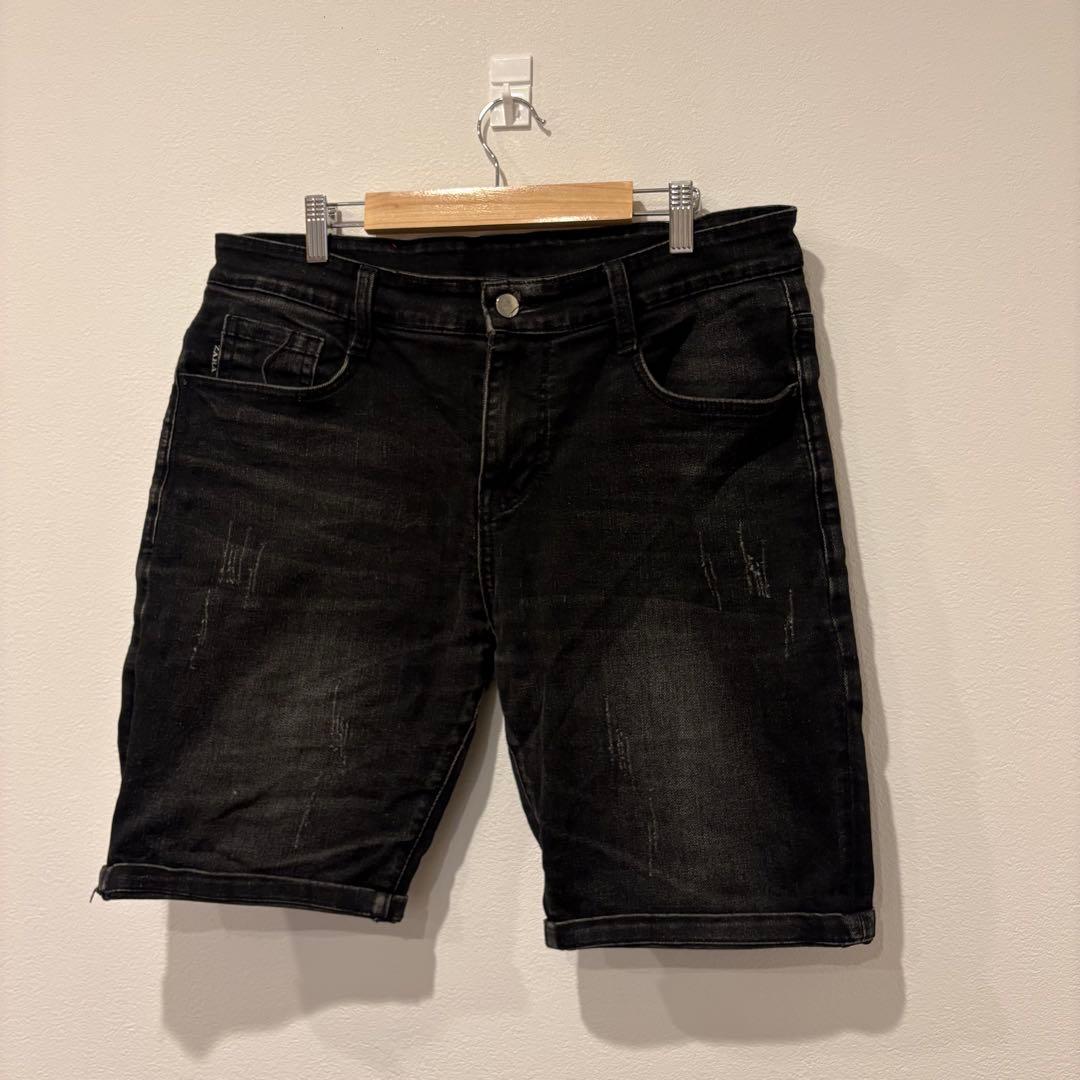 ザラ デニム ショートパンツ 黒　ブラック ダメージ加工 メンズ 35 L相当 3