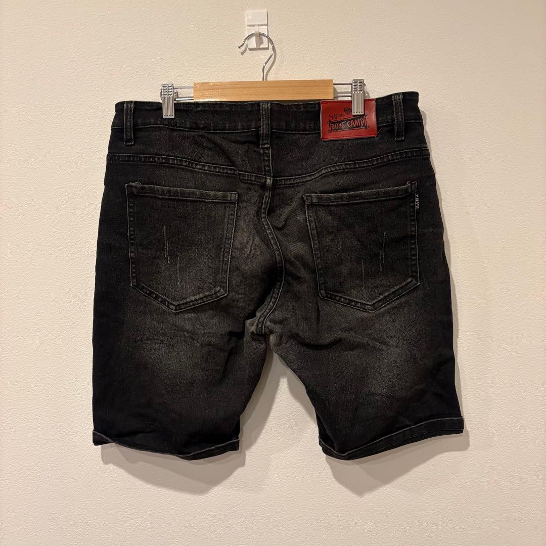 ザラ デニム ショートパンツ 黒　ブラック ダメージ加工 メンズ 35 L相当 4