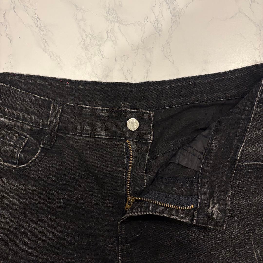 ザラ デニム ショートパンツ 黒　ブラック ダメージ加工 メンズ 35 L相当 5
