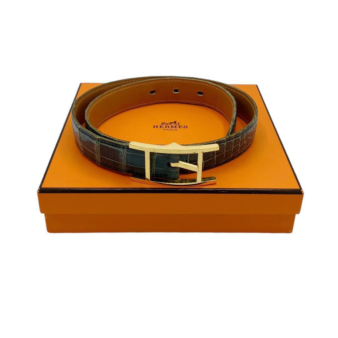 美品✨エルメス ベルト アピ 70 ポロサス クロコダイル ブルー