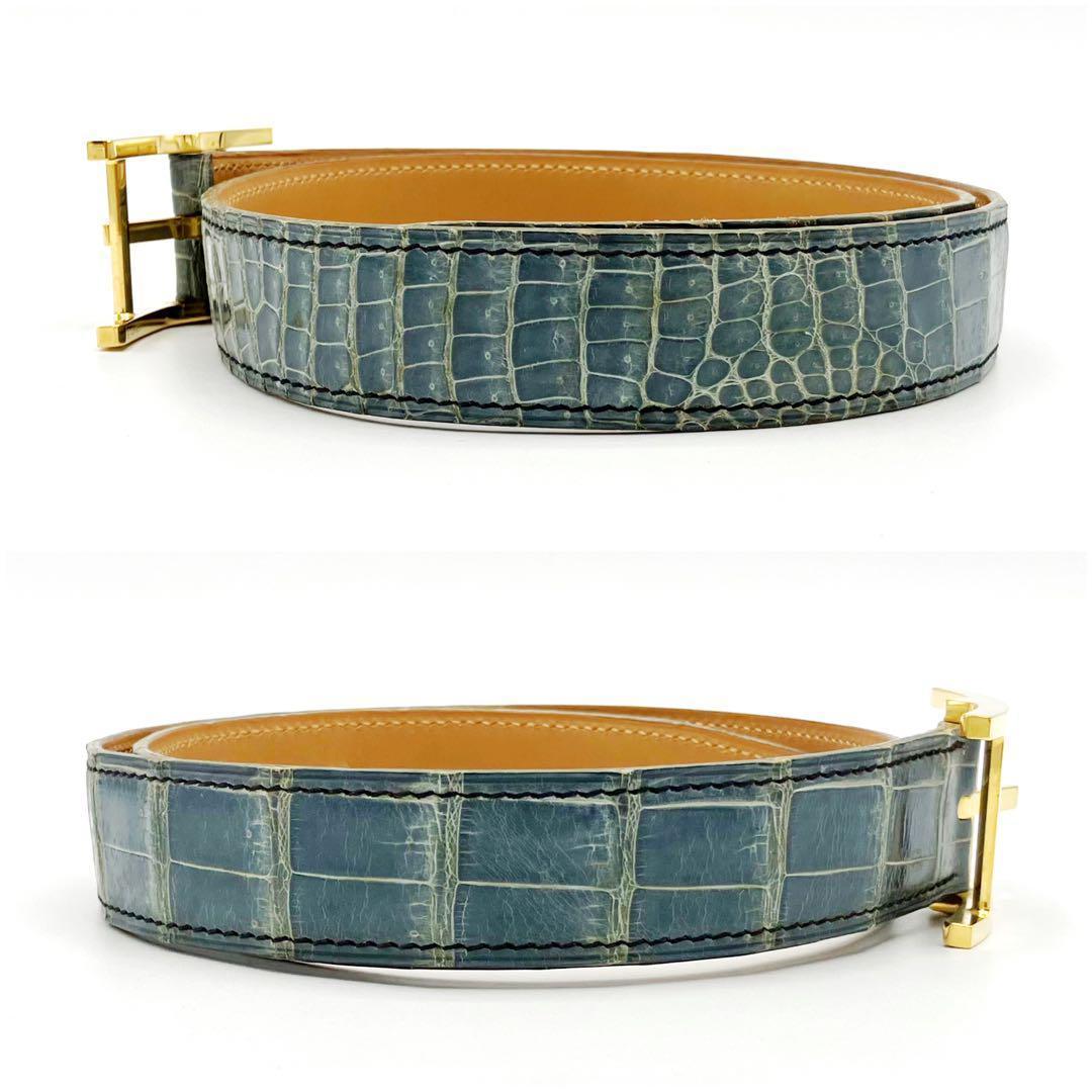美品✨エルメス ベルト アピ 70 ポロサス クロコダイル ブルー 4