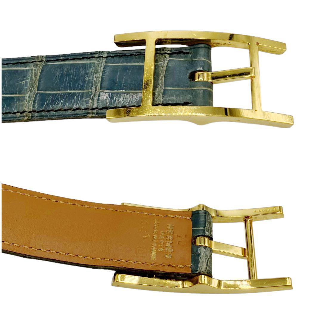 美品✨エルメス ベルト アピ 70 ポロサス クロコダイル ブルー 8