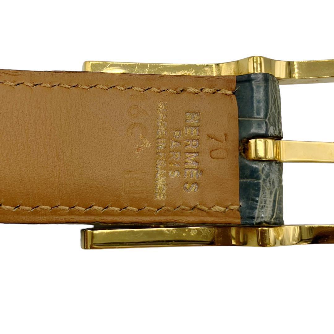 美品✨エルメス ベルト アピ 70 ポロサス クロコダイル ブルー 10