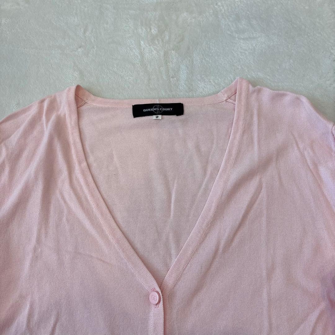 .クイーンズコート　カーディガン 薄手 ピンク 2 Mサイズ相当　羽織り　無地 2