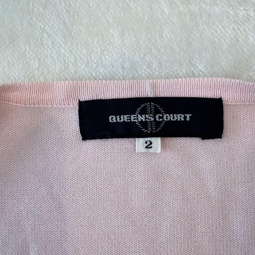 .クイーンズコート　カーディガン 薄手 ピンク 2 Mサイズ相当　羽織り　無地 9