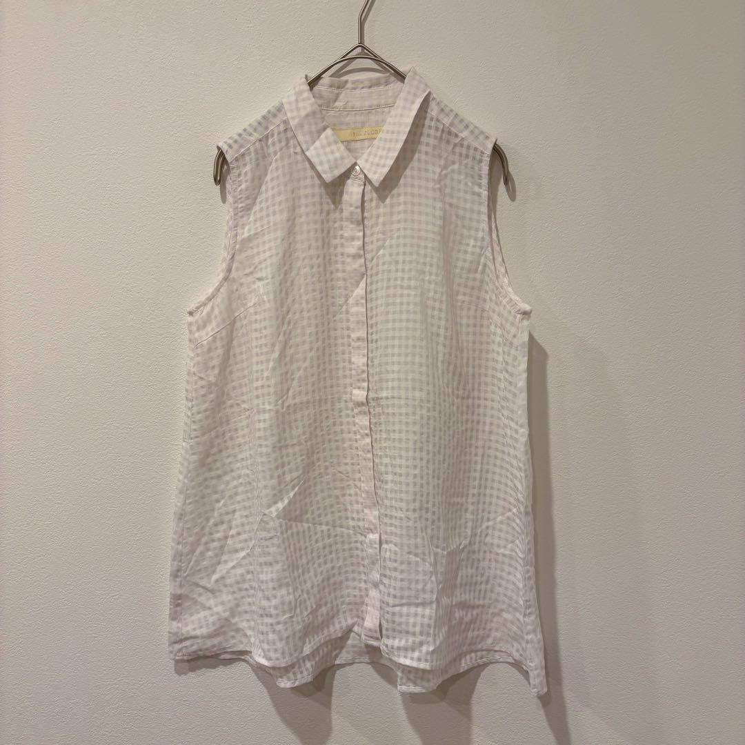 イエナスローブ ノースリーブ シャツ チェック 白 ホワイト　おしゃれ　重ね着