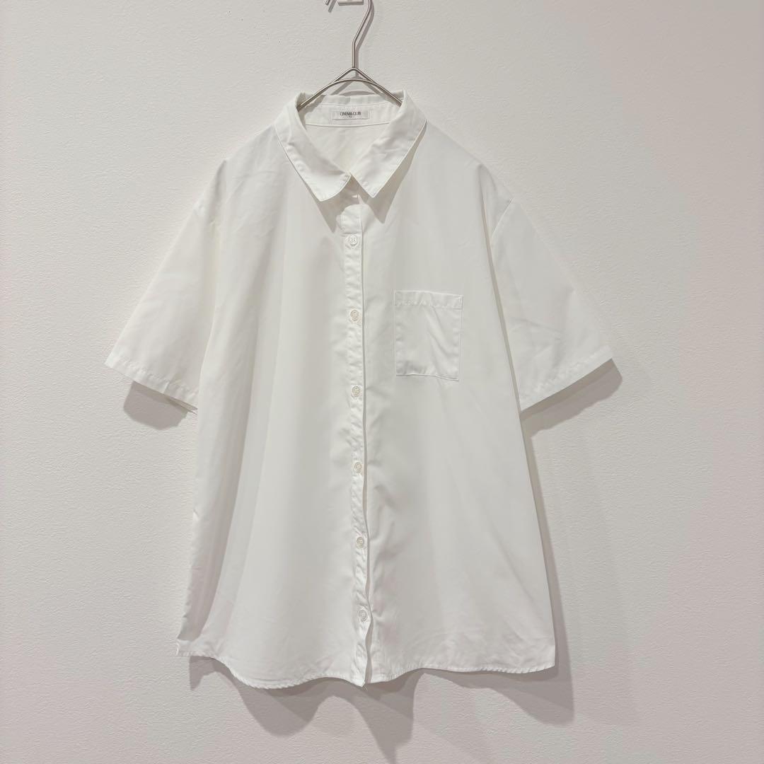 半袖シャツ 無地 白 ホワイト　LL 大きいサイズ　ポケット　シンプル　襟つき