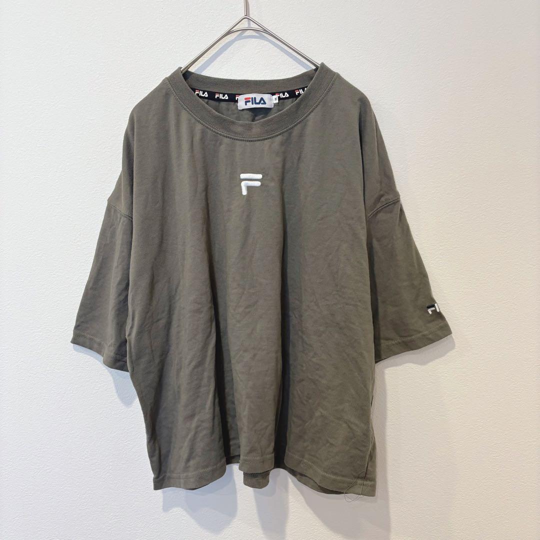 フィラ Tシャツ 半袖 ロゴ刺繍 ビッグシルエット カーキ 緑　M レディース