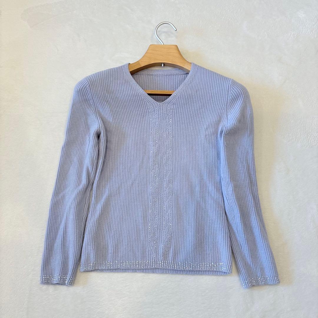 .Raidyn-Gu ニットセーター ウール100％ 青　ブルー　長袖　ビーズ
