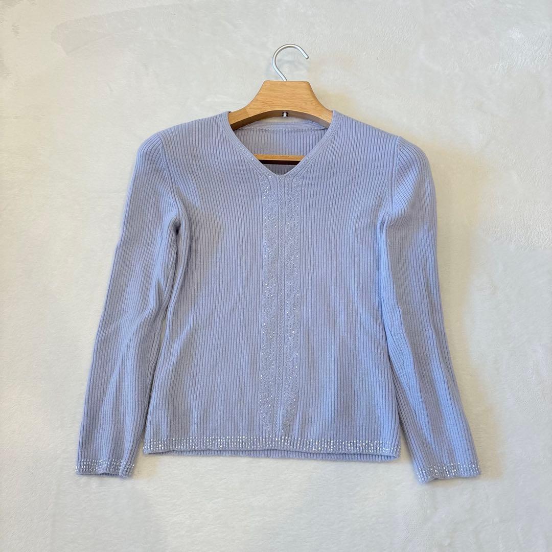 .Raidyn-Gu ニットセーター ウール100％ 青　ブルー　長袖　ビーズ 2