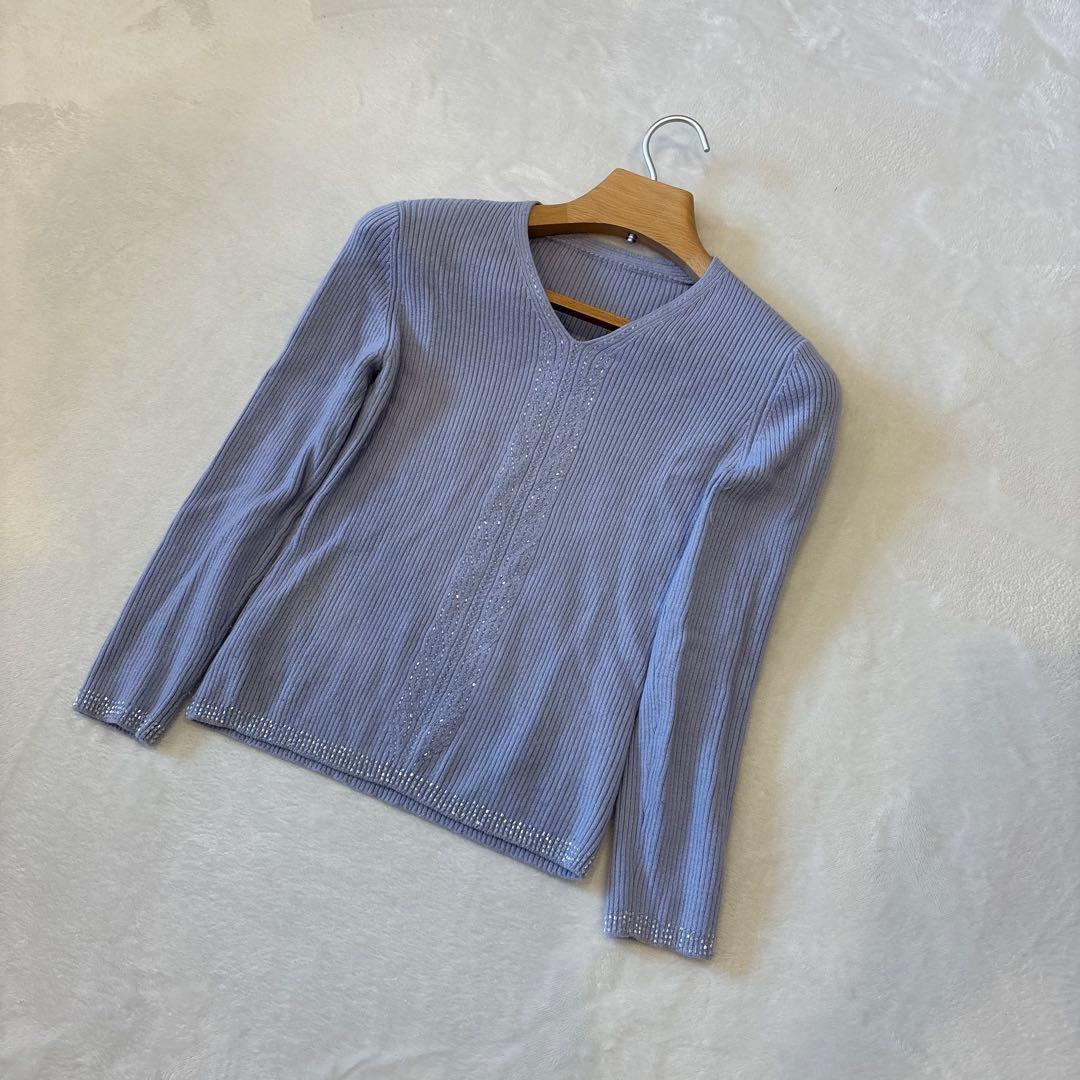 .Raidyn-Gu ニットセーター ウール100％ 青　ブルー　長袖　ビーズ 3