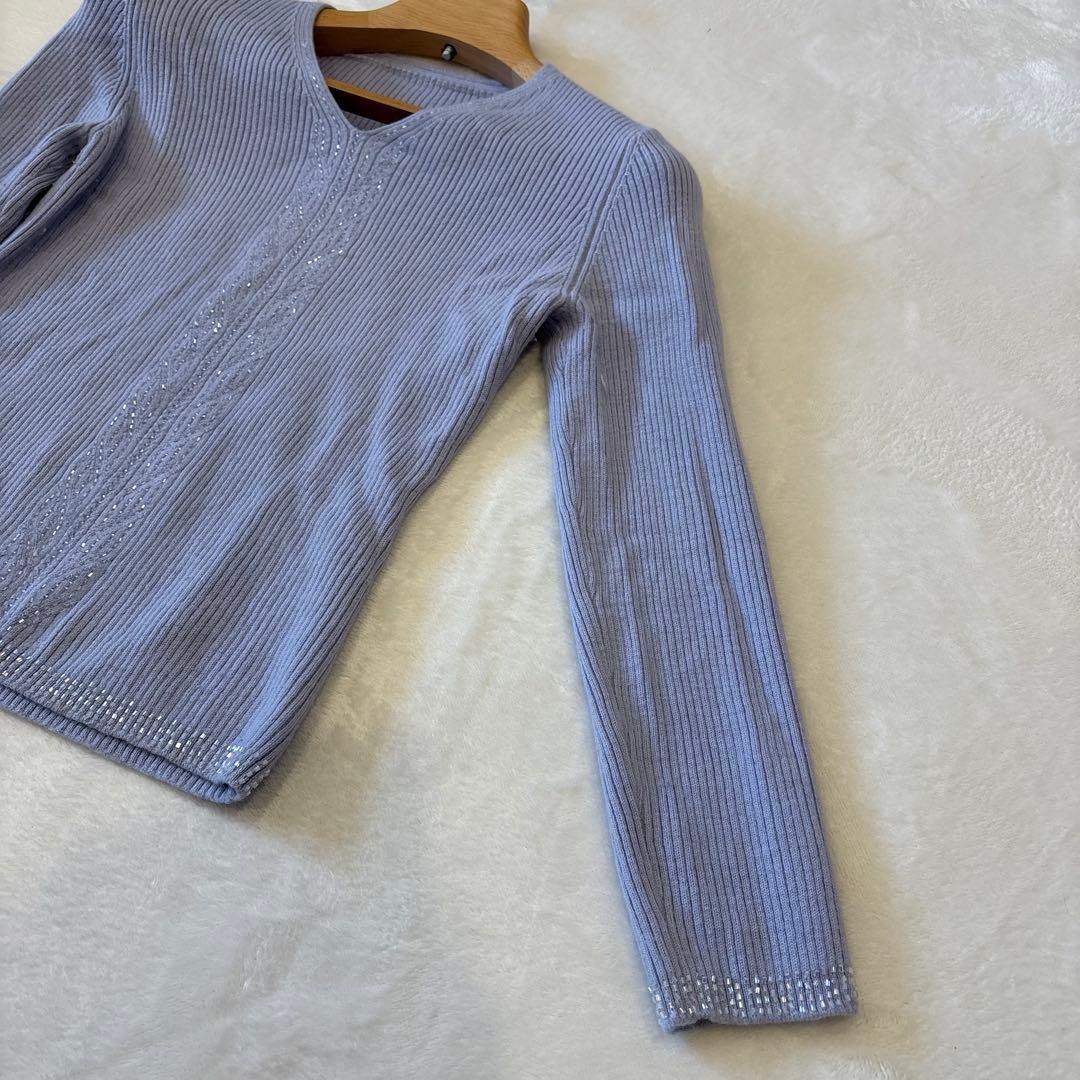 .Raidyn-Gu ニットセーター ウール100％ 青　ブルー　長袖　ビーズ 4