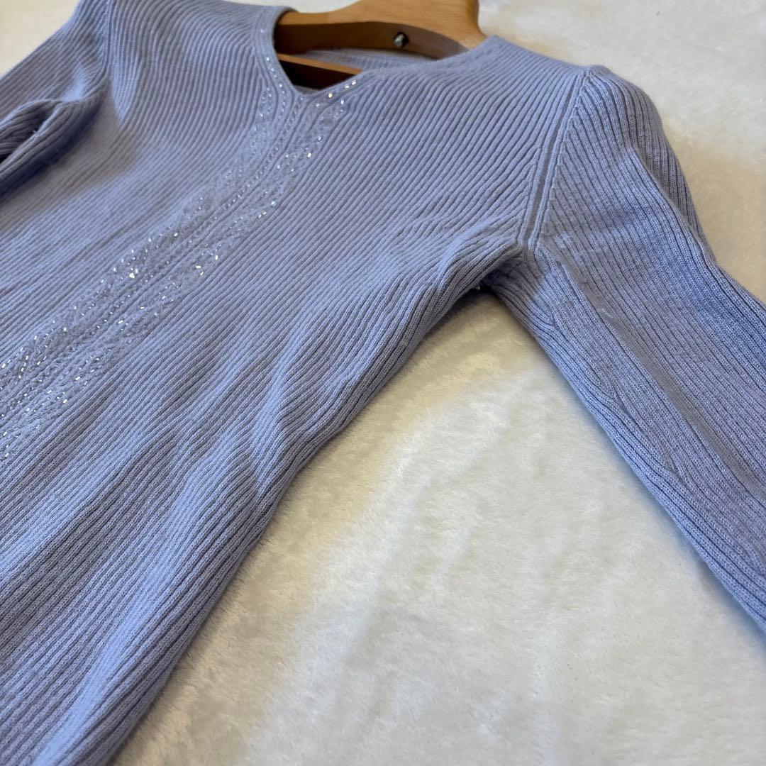 .Raidyn-Gu ニットセーター ウール100％ 青　ブルー　長袖　ビーズ 5