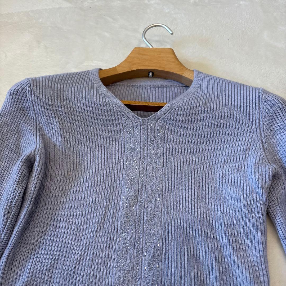 .Raidyn-Gu ニットセーター ウール100％ 青　ブルー　長袖　ビーズ 8