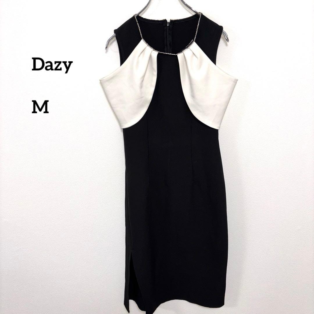 Dazy オフショルダーパーティードレス M 黒/白　d774