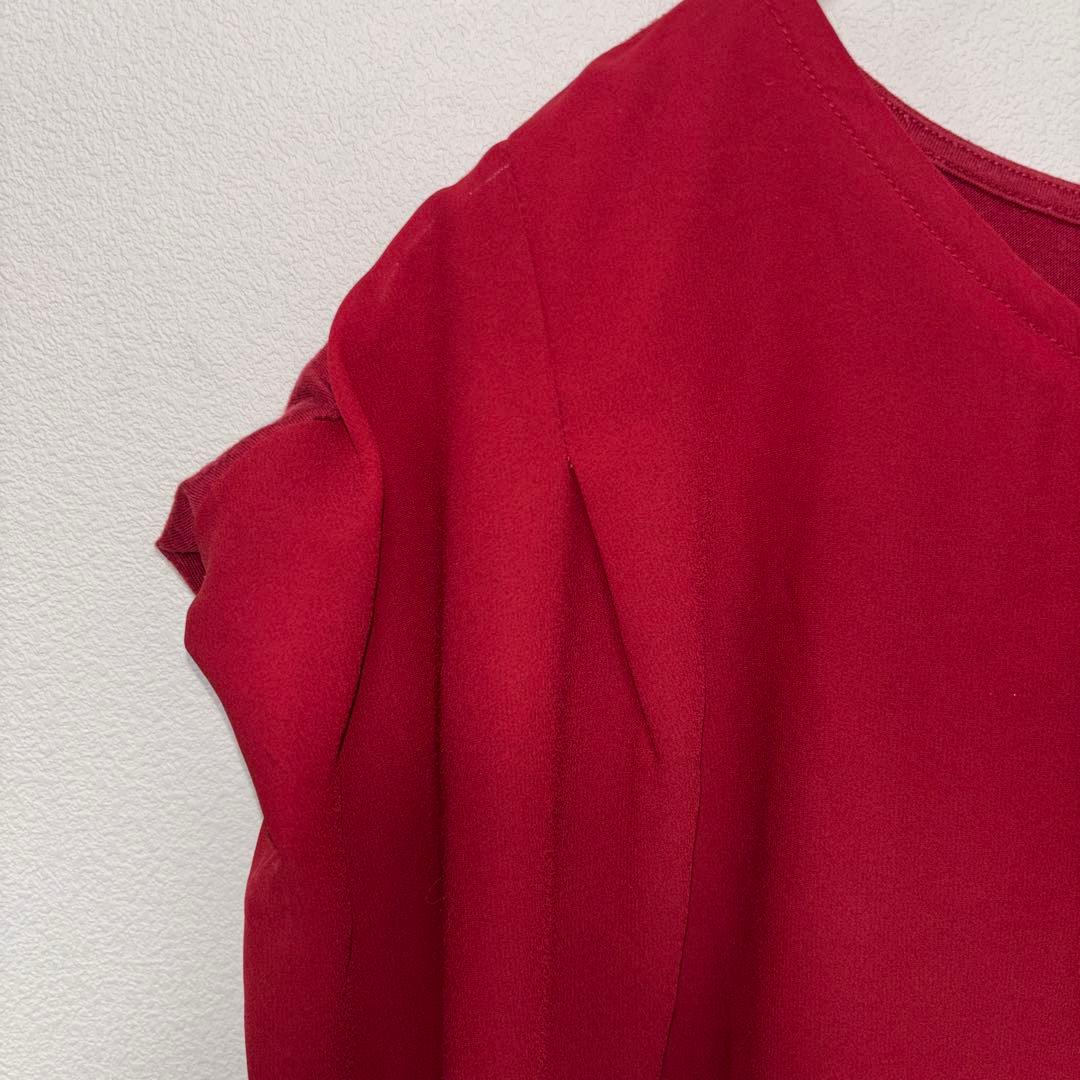 DRESKIP 赤 ワインレッドフレンチスリーブ Lサイズd724 4