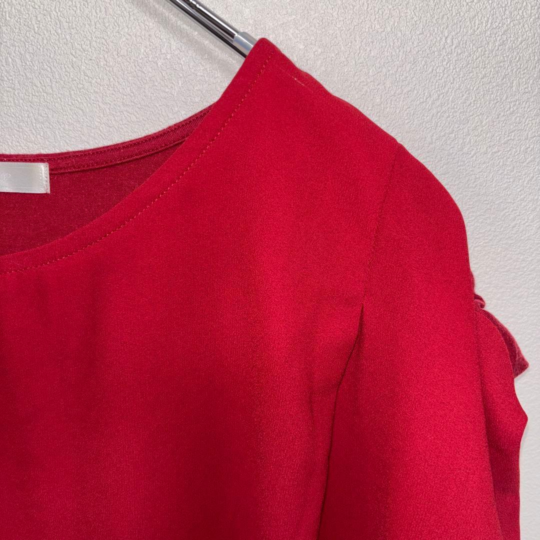 DRESKIP 赤 ワインレッドフレンチスリーブ Lサイズd724 7