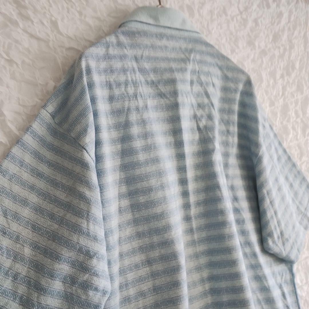 【ウェザーコック】 ポロシャツ L 水色ストライプ ゴルフ ブランド刺繍 8