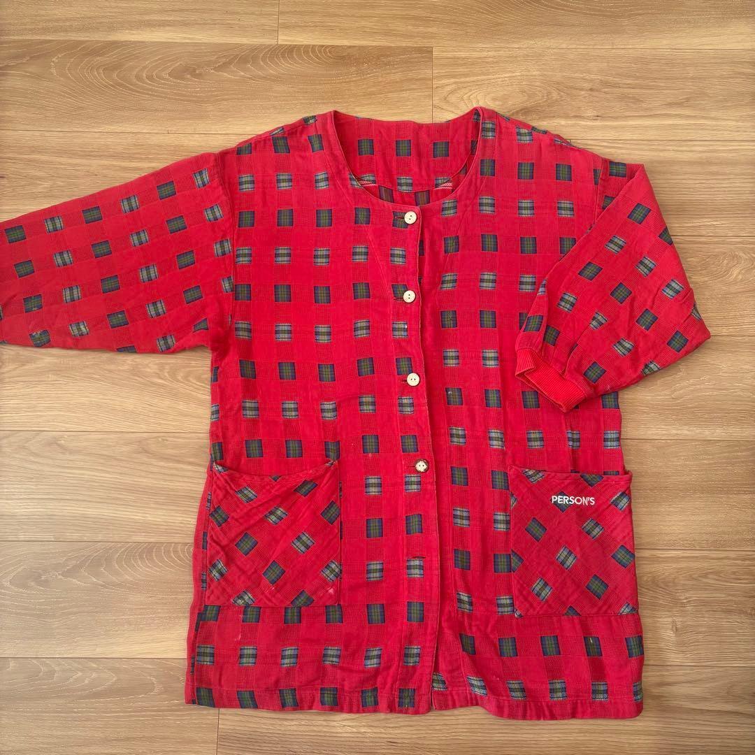 .シャツカーディガン　パーソンズ チェック　赤 レッド　七分袖 ゆったり　派手