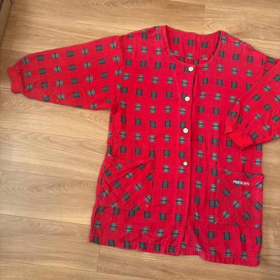.シャツカーディガン　パーソンズ チェック　赤 レッド　七分袖 ゆったり　派手 2