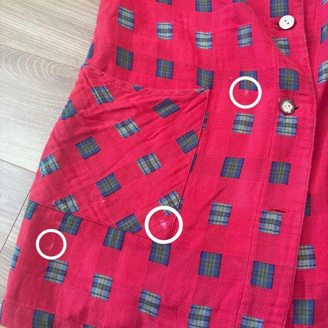 .シャツカーディガン　パーソンズ チェック　赤 レッド　七分袖 ゆったり　派手 12