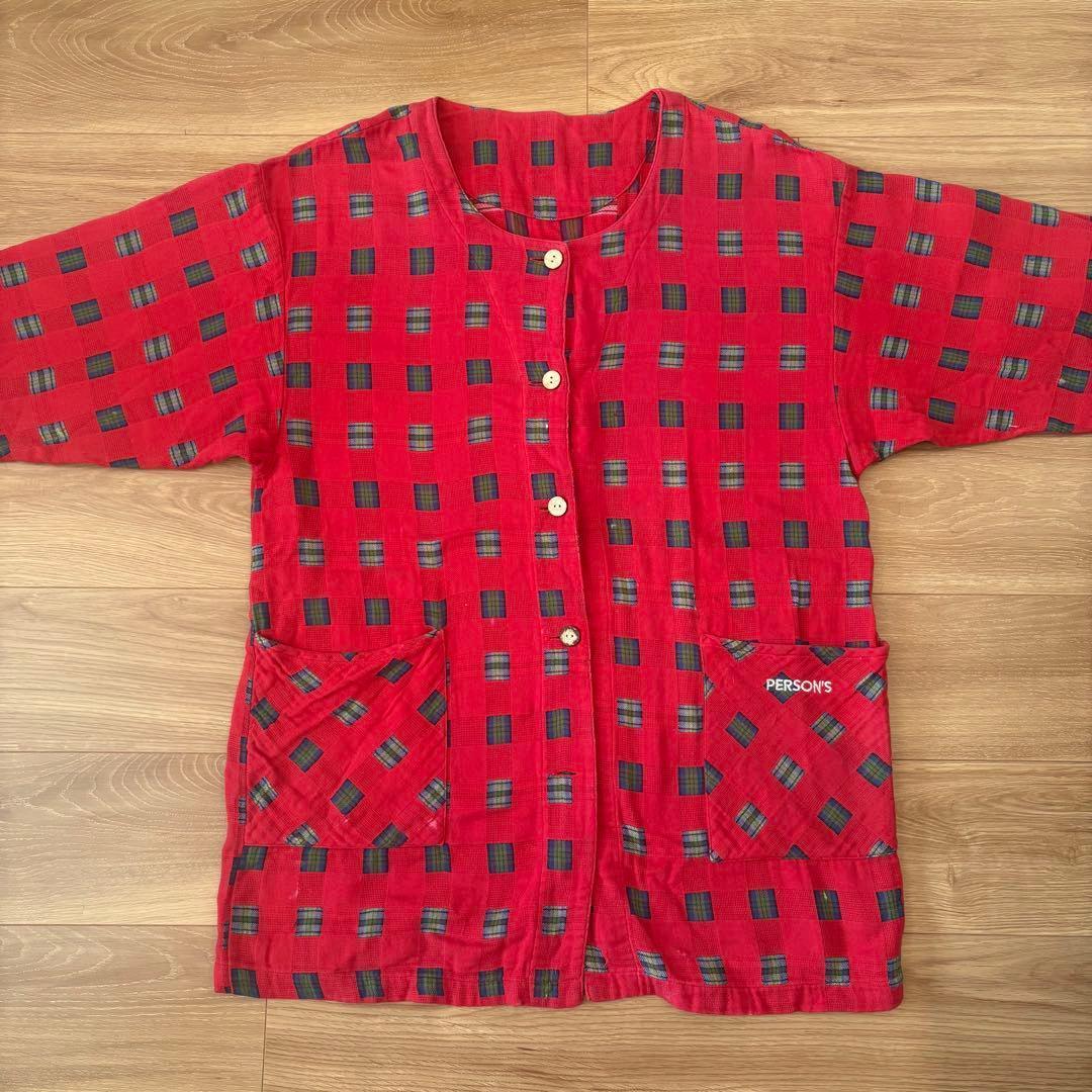 .シャツカーディガン　パーソンズ チェック　赤 レッド　七分袖 ゆったり　派手 3