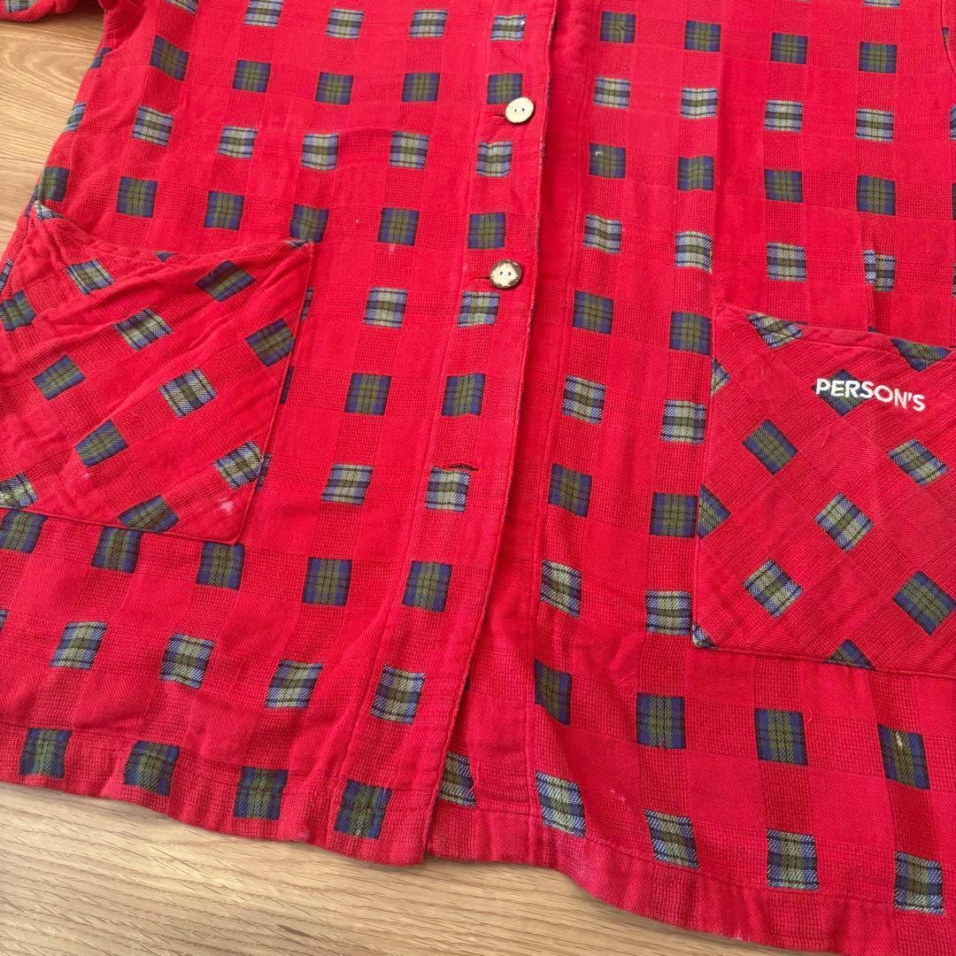 .シャツカーディガン　パーソンズ チェック　赤 レッド　七分袖 ゆったり　派手 5