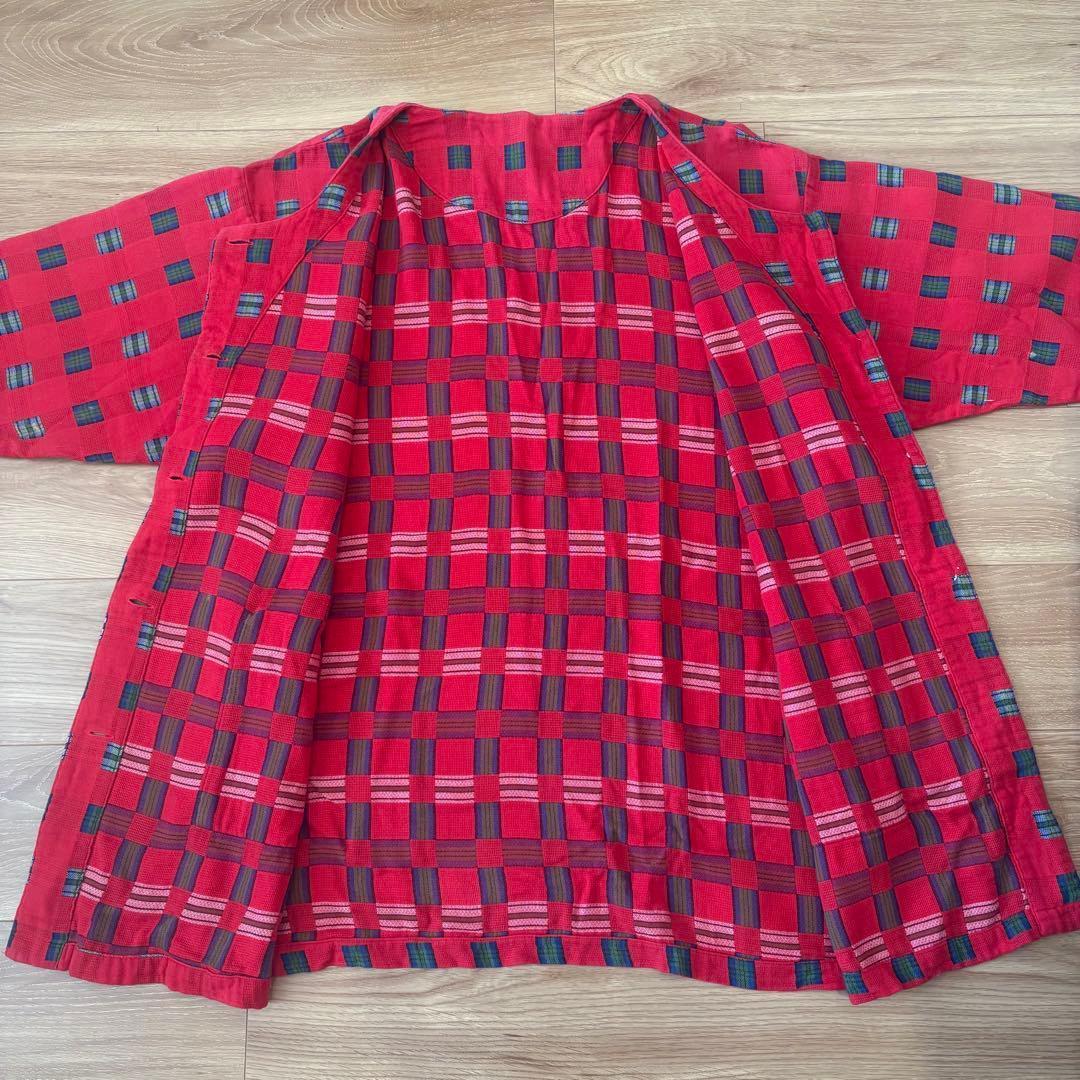 .シャツカーディガン　パーソンズ チェック　赤 レッド　七分袖 ゆったり　派手 8