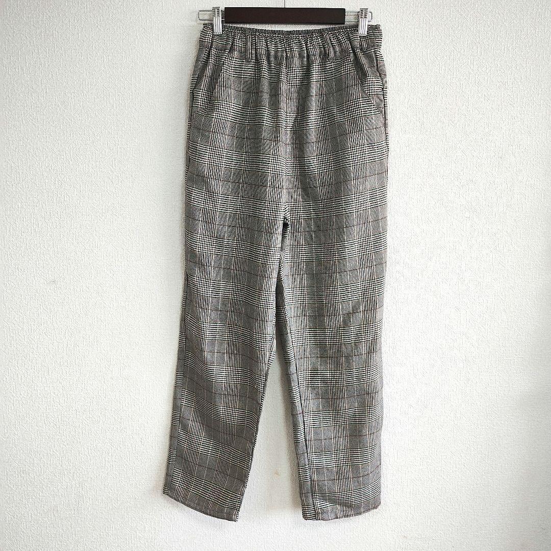 【ダブルフォーカス】グレー系チェック カジュアルパンツ M ウエストゴム 春夏