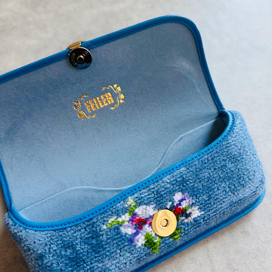 FEILER シェニール織り タオル地 メガネケース ライトブルー クロス付属 6