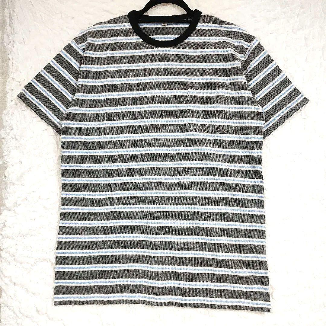 UNIQLO ユニクロ ストライプTシャツ グレーと青 L シンプル カジュアル