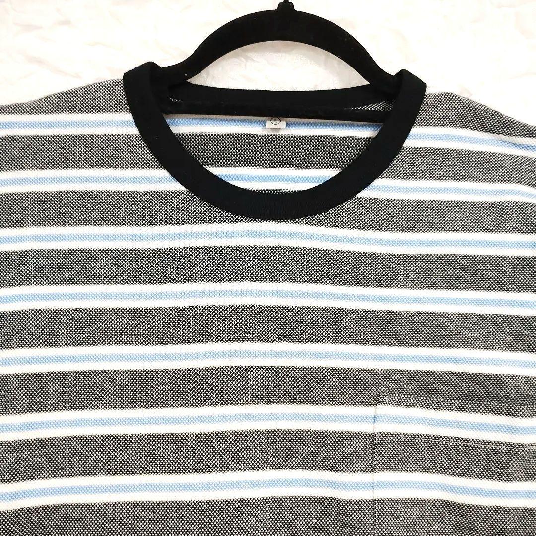 UNIQLO ユニクロ ストライプTシャツ グレーと青 L シンプル カジュアル 2