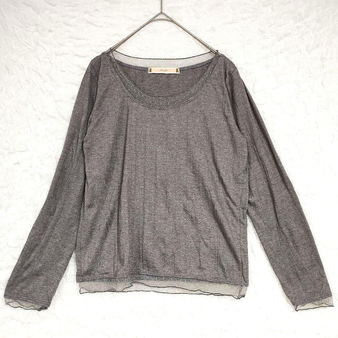 Pink adobe ピンク アドベ グレー 長袖Tシャツ M レース シンプル