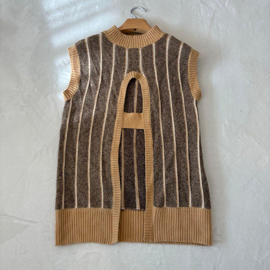 .フォルクシー　ニットベスト　ノースリーブ　茶色　ブラウン　重ね着　きれいめ 8