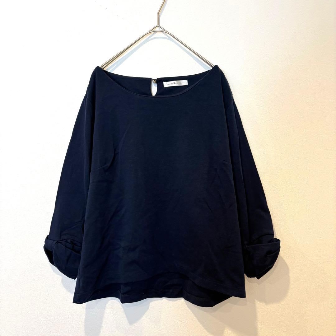 au milieu de... ブラウス　七分袖 リボン ネイビー　紺 L