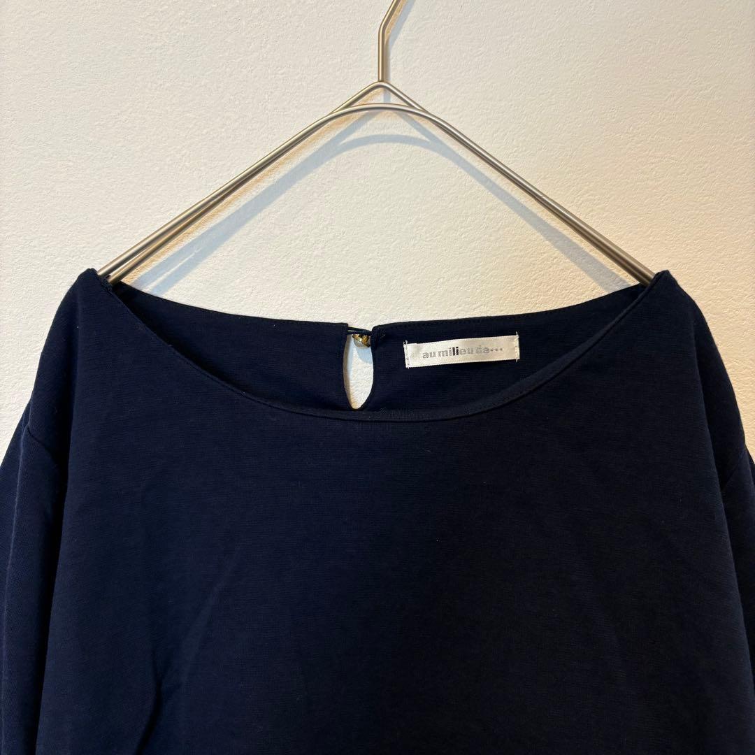 au milieu de... ブラウス　七分袖 リボン ネイビー　紺 L 2