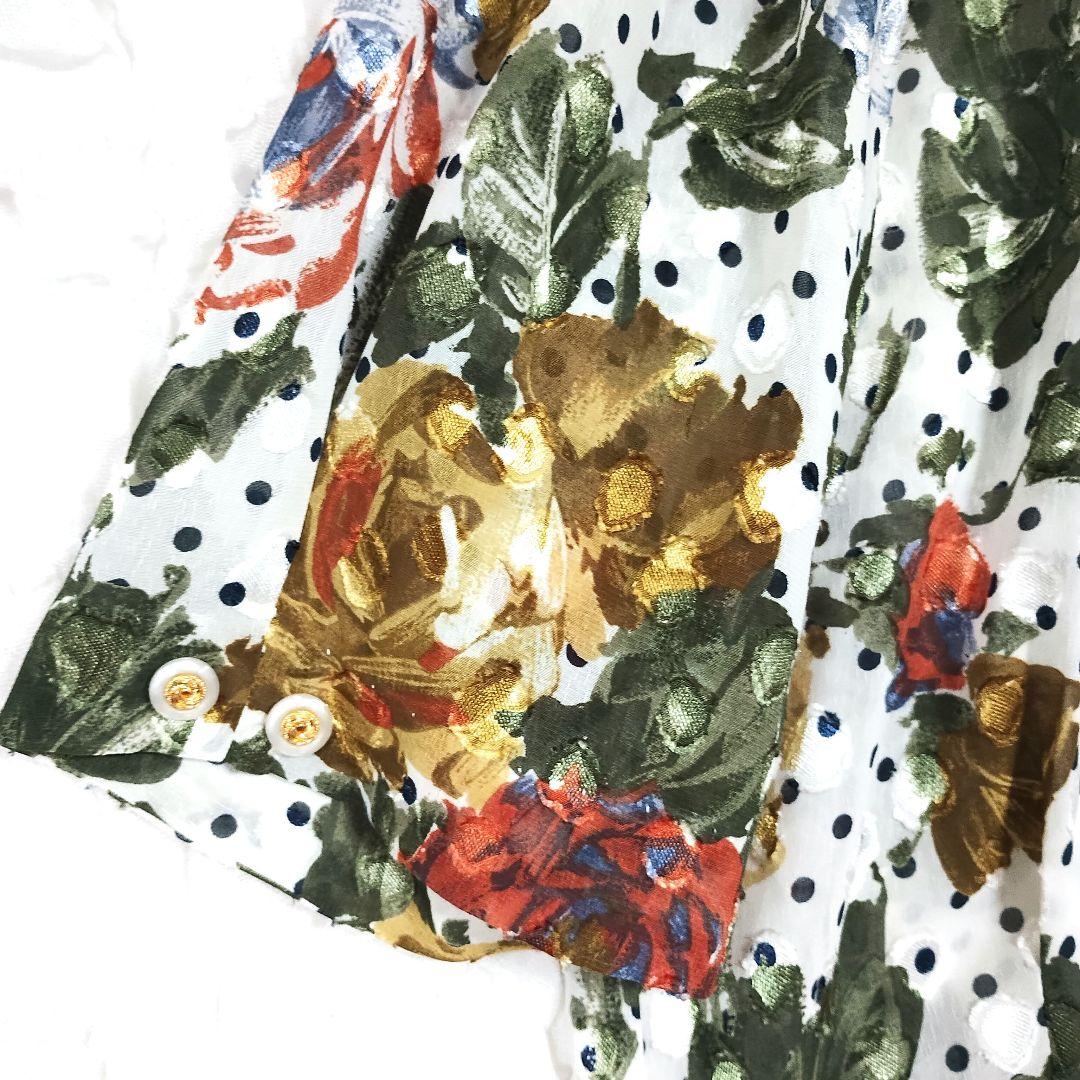 U 鮮やかな花柄 水玉 刺繍 五分袖シャツ L 春夏 テンションアップ 2