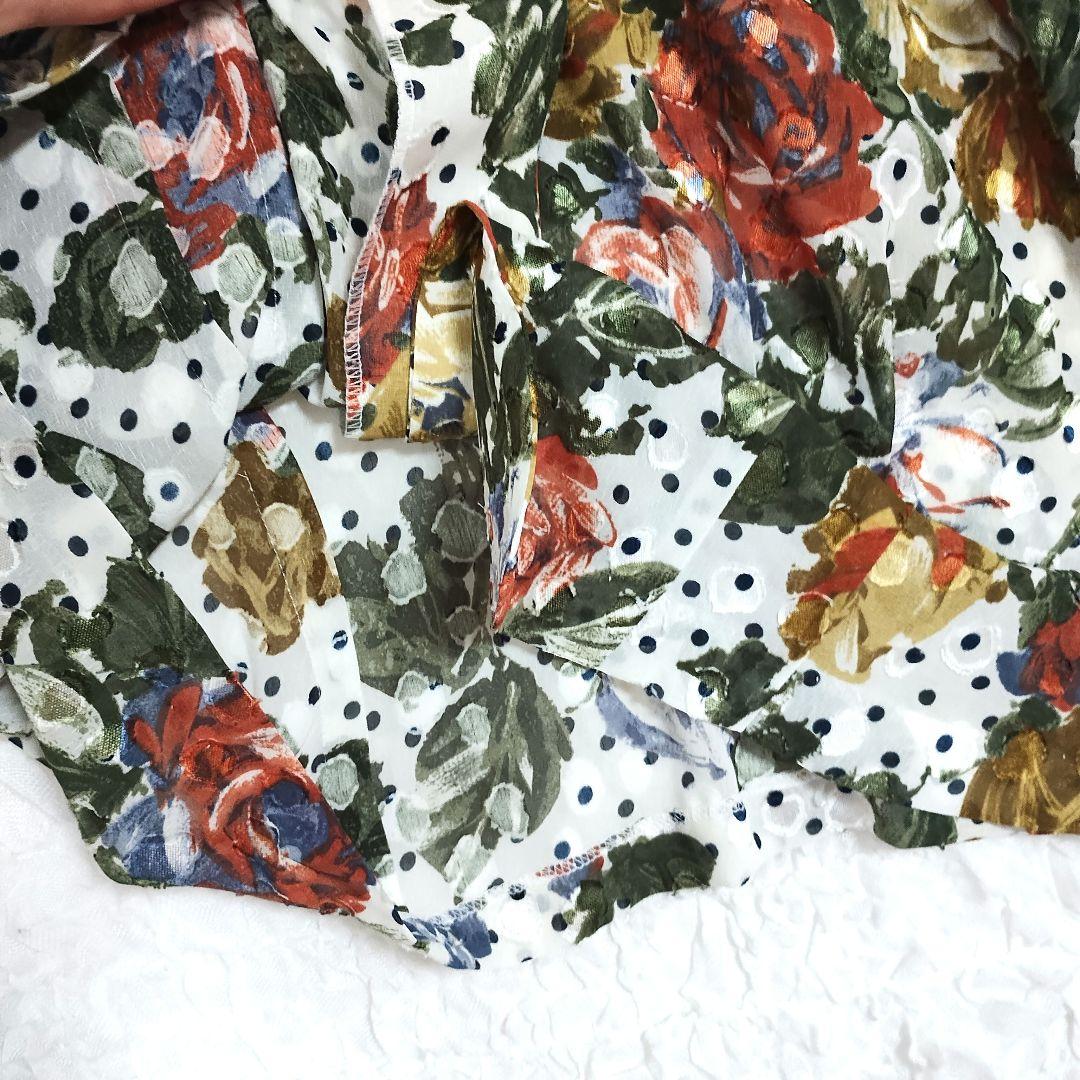 U 鮮やかな花柄 水玉 刺繍 五分袖シャツ L 春夏 テンションアップ 4