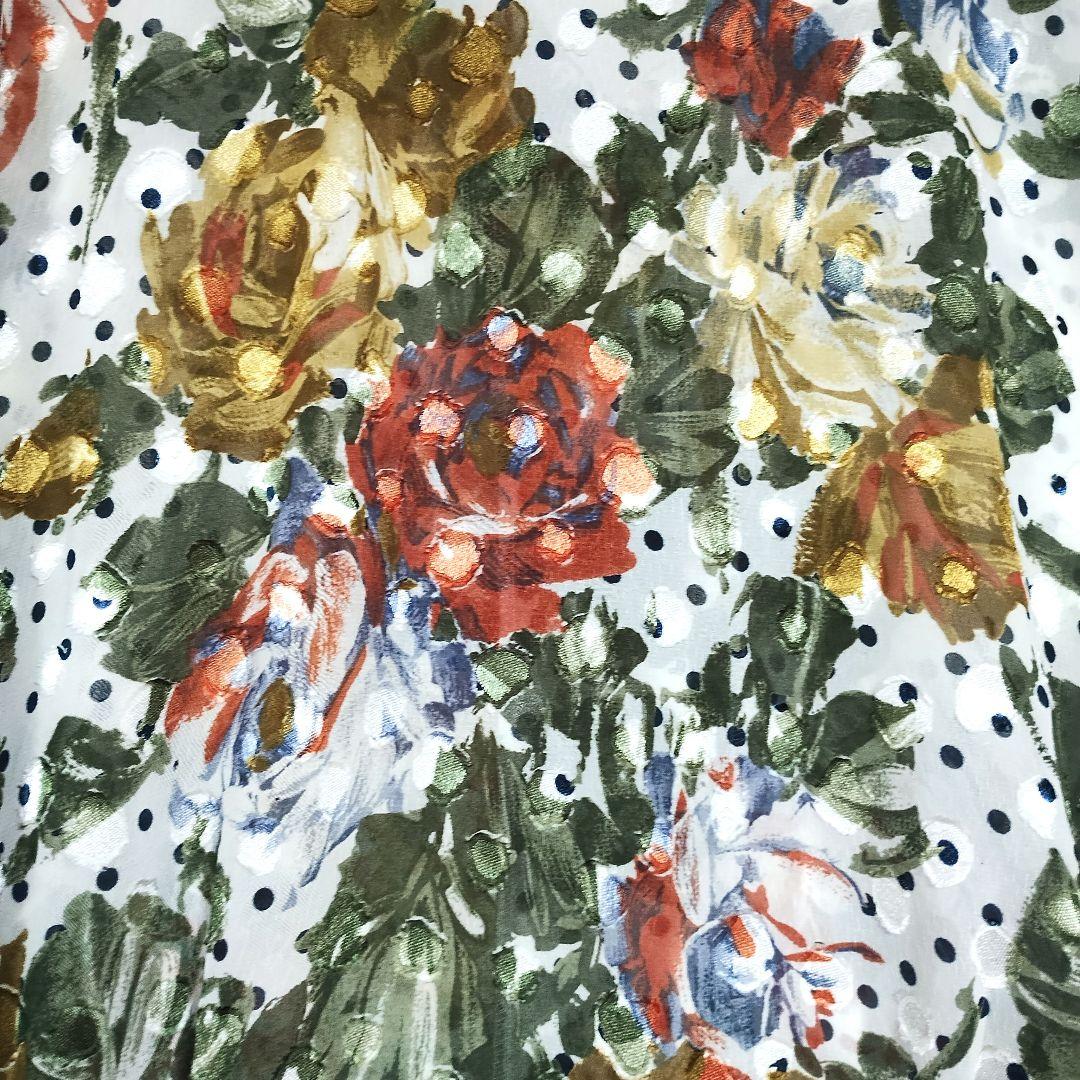 U 鮮やかな花柄 水玉 刺繍 五分袖シャツ L 春夏 テンションアップ 6