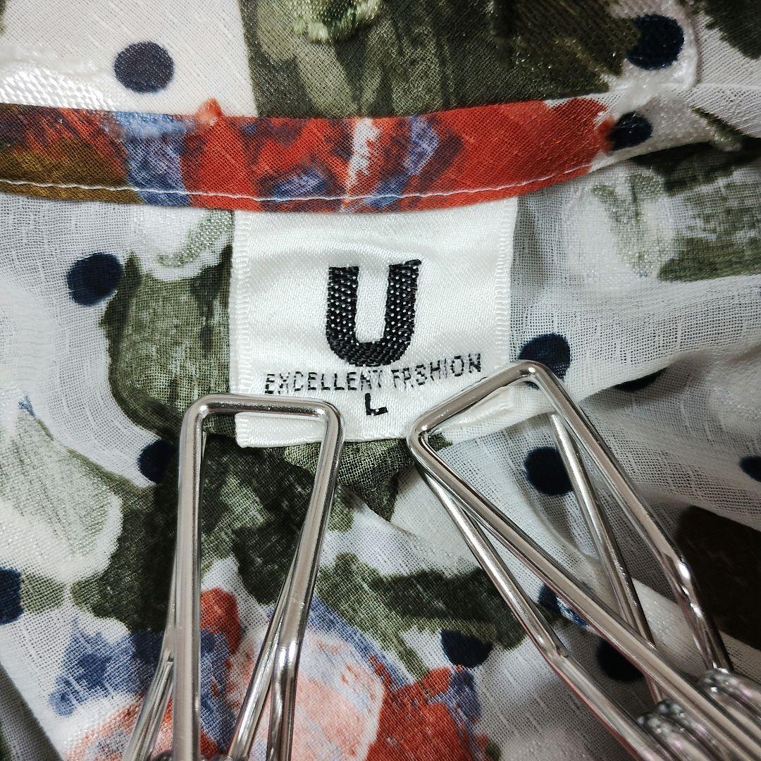 U 鮮やかな花柄 水玉 刺繍 五分袖シャツ L 春夏 テンションアップ 7