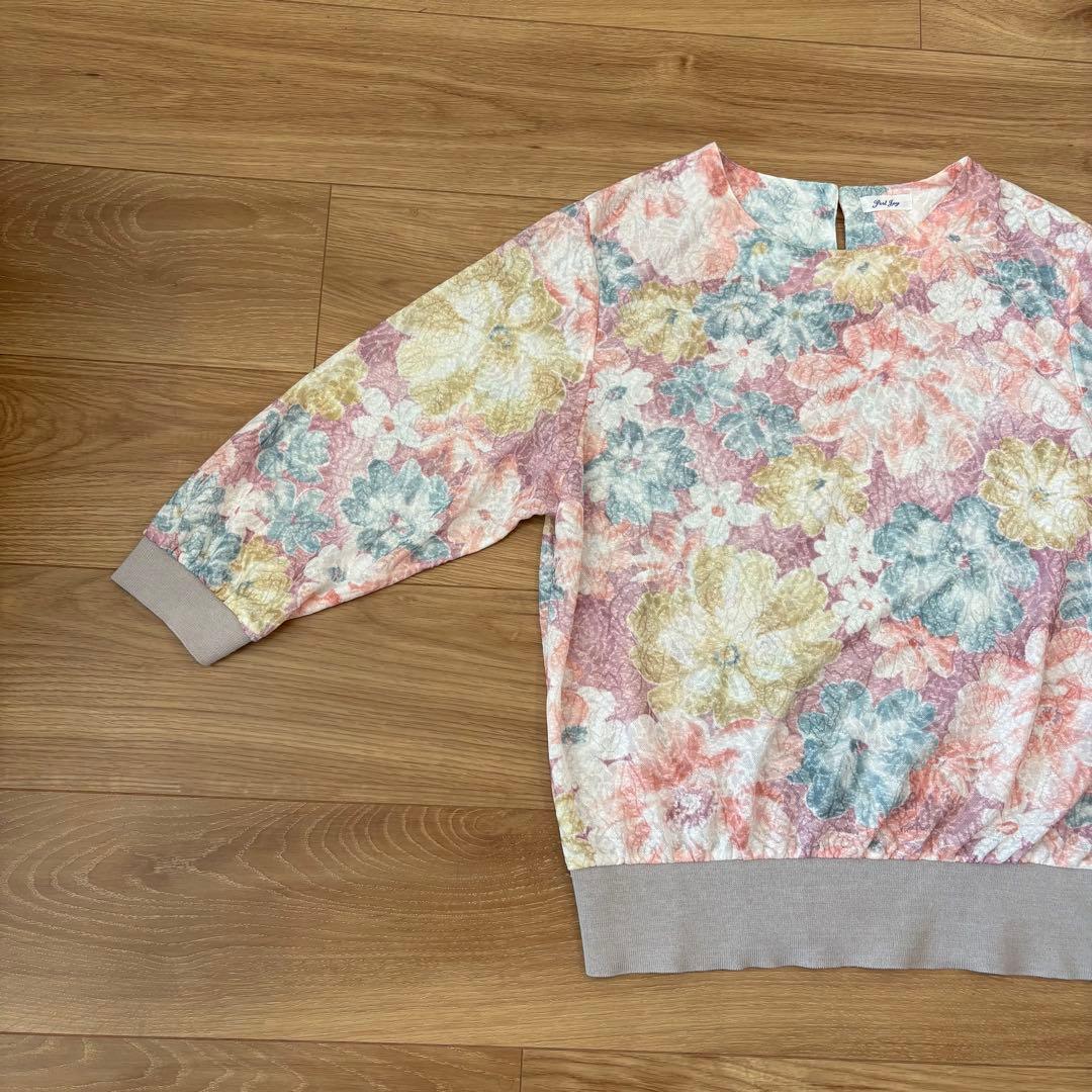 .カットソー　七分袖 花柄　パステル M〜L 春　スウェット風　上品　トップス 2