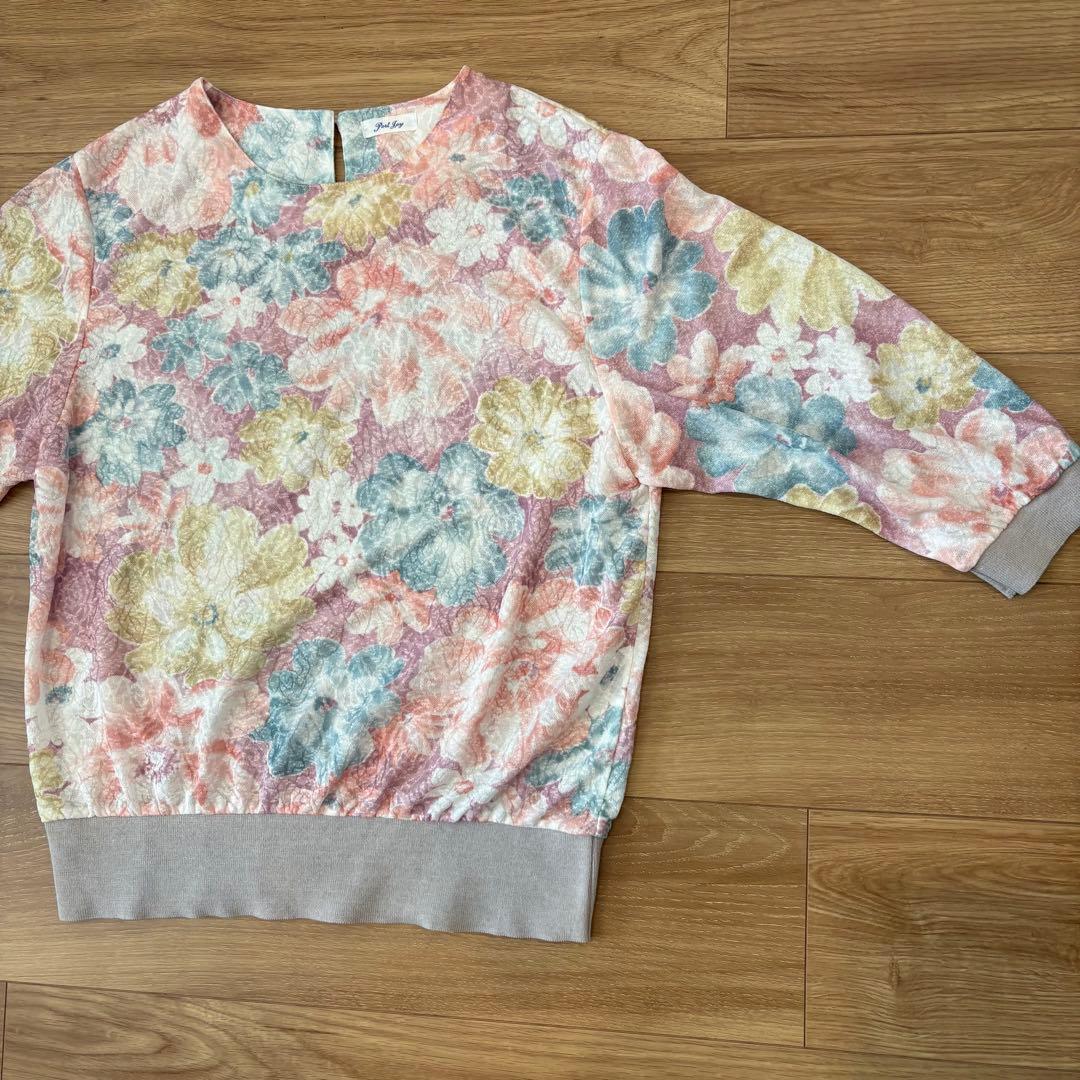 .カットソー　七分袖 花柄　パステル M〜L 春　スウェット風　上品　トップス 3