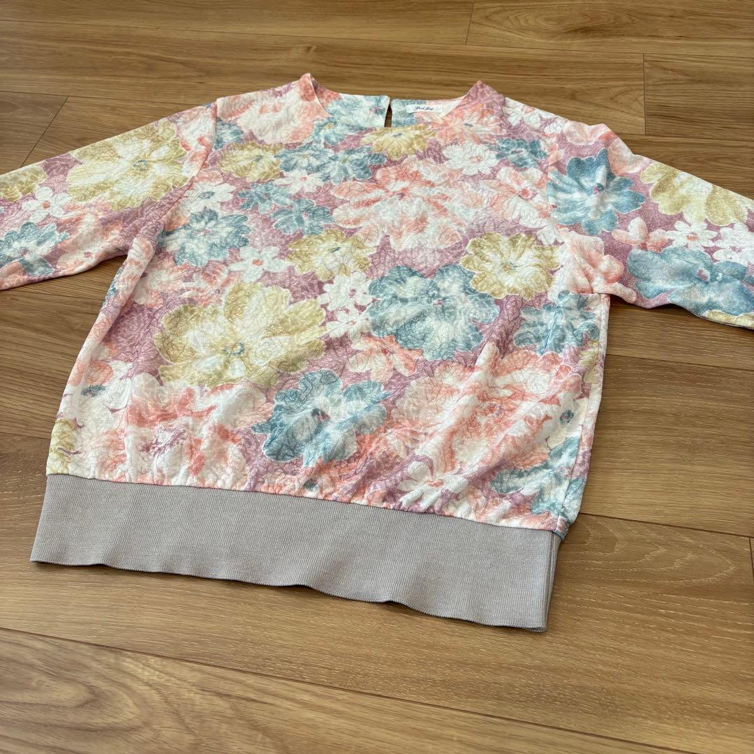 .カットソー　七分袖 花柄　パステル M〜L 春　スウェット風　上品　トップス 4