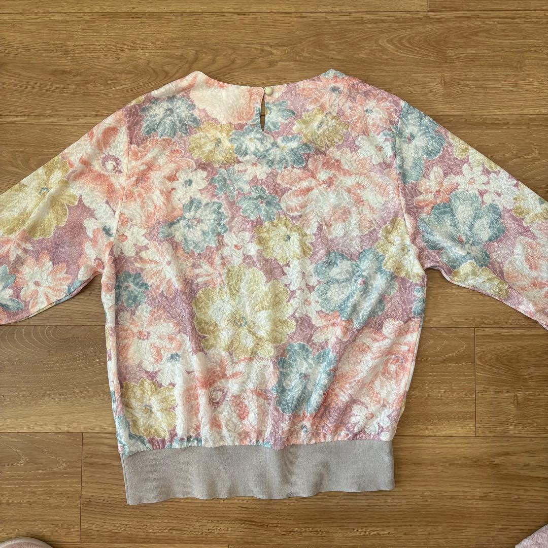 .カットソー　七分袖 花柄　パステル M〜L 春　スウェット風　上品　トップス 8