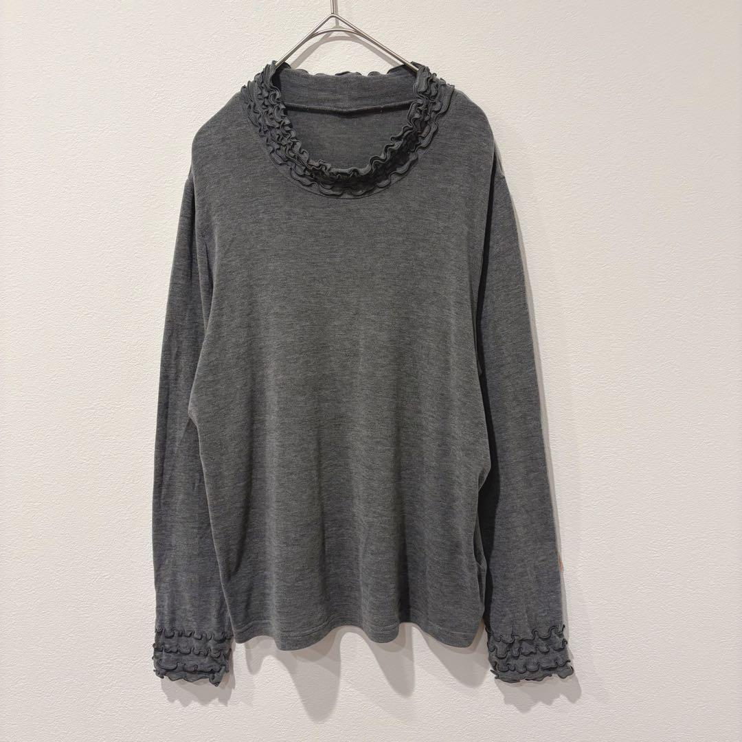 Chamois 長袖カットソー フリル ネック グレー L相当 上品　かわいい