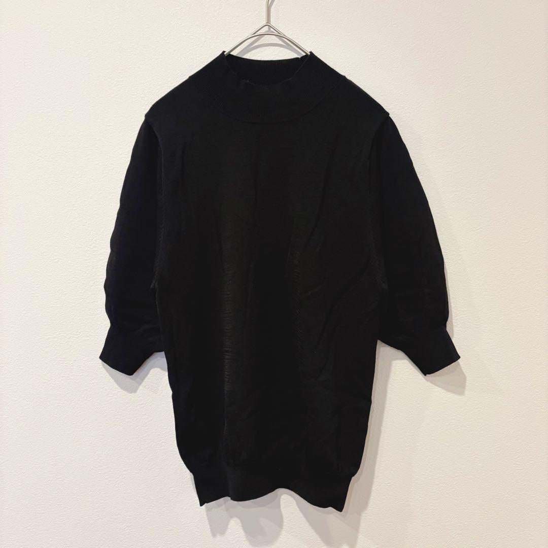 エヌドット ニットトップス　Tシャツ　ハイネック 五分袖 黒 ブラック　M